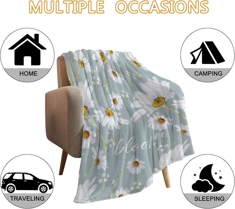 YeeJu Daisy Decorative Throw Blanket Twin Size White Floral for Couch Sofa Bed - Soft Cozy Lightweight Fuzzy Fleece - Sunshine Spring Summer Flower Gift 60x80 - Image 4